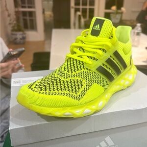 adidas Ultra Boost Web DNA Neon Yellow and Black Athletic Sneakers